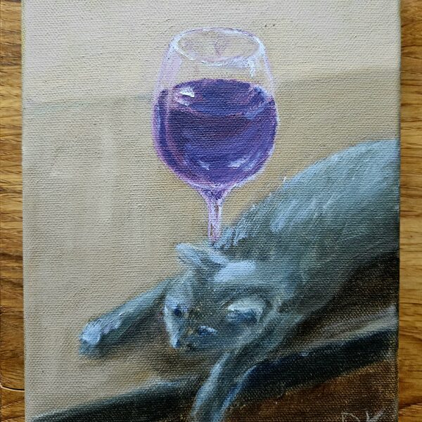 Saguris kaķis. Audekls, eļļa. 15 x 20 cm PIEEJAMS.  25 EUR